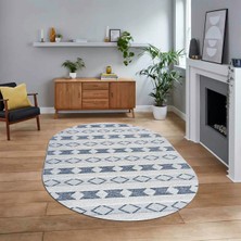 Viyana Home Dijital Baskılı Kaymaz Taban Yıkanabilir Oval Modern Yolluk Salon Halısı, V-O-Modern-64-Mavi,