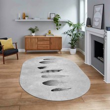 Viyana Home Dijital Baskılı Kaymaz Taban Yıkanabilir Oval Modern Yolluk Salon Halısı, V-O-MODERN-115-GRİ,
