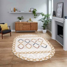 Viyana Home Dijital Baskılı Kaymaz Taban Yıkanabilir Oval Modern Yolluk Salon Halısı, V-O-Modern-81-Renkli,