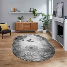 Viyana Home Dijital Baskılı Kaymaz Taban Yıkanabilir Oval Modern Yolluk Salon Halısı, V-O-MODERN-109-GRİ,