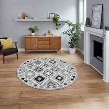 Viyana Home Dijital Baskılı Kaymaz Taban Yıkanabilir Yuvarlak Modern Mutfak Salon Halısı, V-Y-Modern-60-Gri,