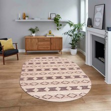 Viyana Home Dijital Baskılı Kaymaz Taban Yıkanabilir Oval Modern Yolluk Salon Halısı, V-O-Modern-64-Bordo,
