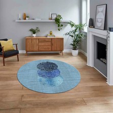 Viyana Home Dijital Baskılı Kaymaz Taban Yıkanabilir Yuvarlak Modern Mutfak Salon Halısı, V-Y-Modern-01-Mavi,