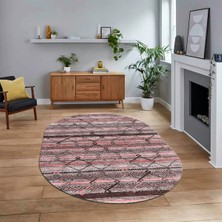 Viyana Home Dijital Baskılı Kaymaz Taban Yıkanabilir Oval Modern Yolluk Salon Halısı, V-O-Modern-85-Pembe,