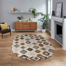 Viyana Home Dijital Baskılı Kaymaz Taban Yıkanabilir Oval Modern Yolluk Salon Halısı, V-O-Modern-99-Kahve,
