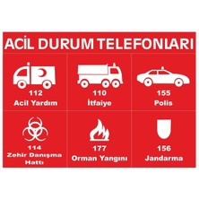 ChicArt Design Studio Acil Durum Telefonları Dijital Uv Folyo Baskı Uyarı Etiket Yapıştırma Sticker 35X25 cm