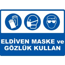 ChicArt Design Studio Eldiven Maske ve Gözlük Kullan Dijital Uv Folyo Yapışkan Baskı Uyarı Etiket Yapıştırma Sticker 35X25