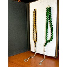 Anemore Collection Yeşil Küre Çubuk + Bal Rengi Kapsül Çubuk Kehribar Tesbih T-216