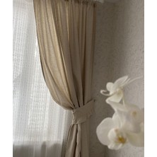 Sister Home Design Buldan Keten Doğal Bohem Tarz Bej Renk Fon Perde Tek Kanat Pilesiz Bağı Dahil