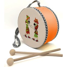 Baksepete İsimli_karagöz Hacivat Baskılı, Gerçek Deri Oyuncak Çocuk Davulu, Turuncu