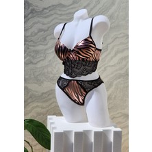 Estual Gold Zebra Desenli Dolgulu  Bralet Takımı Pudra