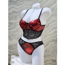 Estual Gold Zebra Desenli Dolgulu  Bralet Takımı Kırmızı