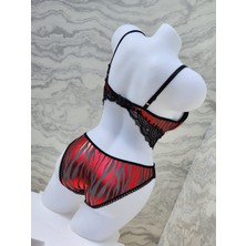 Estual Gold Zebra Desenli Dolgulu  Bralet Takımı Kırmızı