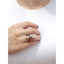 Esha Store Doğal Taş 3'lü Sedef Doğal Taşlı Işlemeli Ayarlanabilir Kadın Yüzük EUY8S