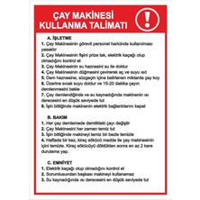 ChicArt Design Studio Çay Makinesi Kullanma Talimatı Pvc Plakalı Uyarı Levhası Dekota Dijital Uv Sticker 12.5X17.5