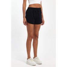 Comeor Kadın Yırtmaçlı Penye Kumaş Regular Fit Lacivert Kısa Mini Günlük Şort