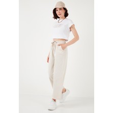 Lela Pamuklu Belden Bağlamalı Yüksek Bel Geniş Paça Cepli Regular Fit Pantolon Bayan Pantolon 668YP4760