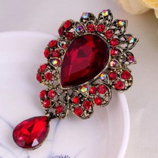 Fuhaidan W3 Yeni Su Damlası Büyük Orta Kristal Rhinestones Broş Bayanlar Takı Büyük Kırmızı Cam Broş Pin Kadınlar Için Düğün Takısı Hediyeler (Yurt Dışından)