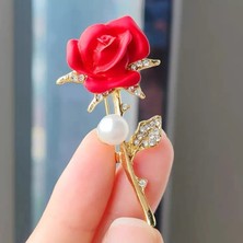 Fuhaidan 09 Altın Rengi Gül Broş Kadınlar Için Lüks Tasarım Kırmızı Romantik Rhinestone Lale Çiçek Broş Pins Takı Düğün Doğum Günü Hediyeleri (Yurt Dışından)