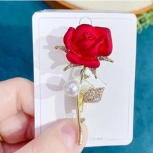 Fuhaidan 09 Altın Rengi Gül Broş Kadınlar Için Lüks Tasarım Kırmızı Romantik Rhinestone Lale Çiçek Broş Pins Takı Düğün Doğum Günü Hediyeleri (Yurt Dışından)