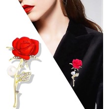 Fuhaidan 09 Altın Rengi Gül Broş Kadınlar Için Lüks Tasarım Kırmızı Romantik Rhinestone Lale Çiçek Broş Pins Takı Düğün Doğum Günü Hediyeleri (Yurt Dışından)
