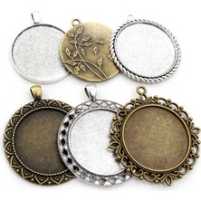 Fuhaidan N3-32 5 Adet/grup 35MM Iç Boyutu Antik Bronz ve Gümüş Renk Kaplama Vintage Barok Tarzı Cabochon Taban Ayarı Charms Kolye (Yurt Dışından)