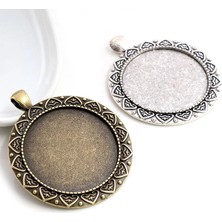 Fuhaidan N3-32 5 Adet/grup 35MM Iç Boyutu Antik Bronz ve Gümüş Renk Kaplama Vintage Barok Tarzı Cabochon Taban Ayarı Charms Kolye (Yurt Dışından)