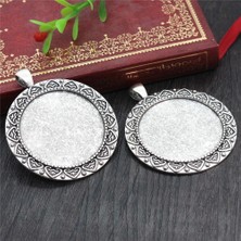 Fuhaidan N3-32 5 Adet/grup 35MM Iç Boyutu Antik Bronz ve Gümüş Renk Kaplama Vintage Barok Tarzı Cabochon Taban Ayarı Charms Kolye (Yurt Dışından)