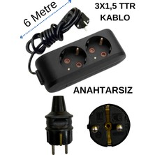 Avarson (2/'li) Ikili Priz Topraklı Kablolu Siyah (3x1,5 Ttr) 6 (Altı) Metre