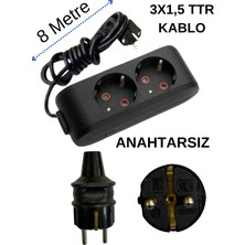 Avarson (2/'li) Ikili Priz Topraklı Kablolu Siyah (3x1,5 Ttr) 8 (Sekiz) Metre