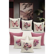 Bertille Home Flower/vintage Serisi Çift Tarafı Dijital Baskılı  8'li Kırlent Kılıfı Seti  (Cushion Cover Set)