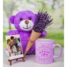 Ejoya Kişiye Özel Lavantalı Peluş Ayı & Kupa & Fotoğraflık Hediye Kutusu Iyi Ki Doğdun