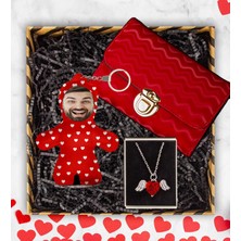 Ejoya Sevgiliye Özel Fotoğraflı Peluş Anahtarlık & Kristal Taşlı Kolye & Cüzdan Hediye Kutusu 113057