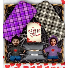 Ejoya Sevgiliye Özel Fotoğraflı Peluş Anahtarlık & Bileklik & Polar Atkı Hediye Kutusu 113052