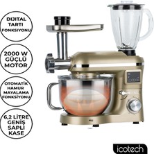 Icotech SM50 Gold LED Ekranlı Hamur Mayalama Kıyma Çekme Blender 2000W 6,5 Litre Stand Mikser Mutfak Şefi Hamur Yoğurma Makinesi