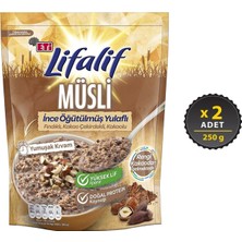 Eti Lifalif Ince Öğütülmüş Yulaflı Fındıklı, Kakao Çekirdekli, Kakaolu Müsli 250 G x 2 Adet