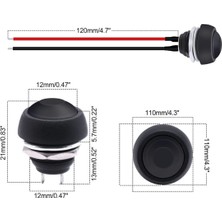 Robiz 12MM PBS-33B 2 Pin Push Buton Siyah 20CM Kablolu On Off 1A 250V Mini Yuvarlak Su Geçirmez Anahtar