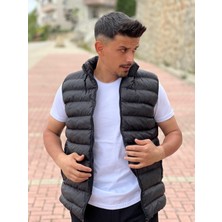 Off Beat Siyah Şişme Dolumlu Fermuarlı Cepli Dik Yaka Kolsuz Yelek