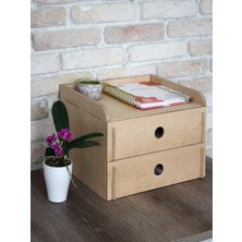 Sodo Home Çok Amaçlı Ahşap Organizer Dolap Içi Masa Üzeri 2 Çekmeceli Düzenleyici 30 x 23 x 28CM