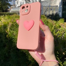 Bumudur Aksesuar iPhone 14 Pembe Kalp Silikon Kılıf