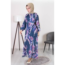 Hilal Moda Hw 5584 Desenli Kemerli Elbise