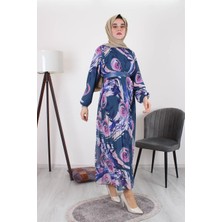 Hilal Moda Hw 5584 Desenli Kemerli Elbise