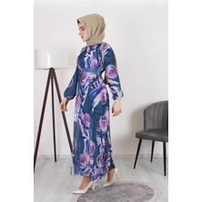 Hilal Moda Hw 5584 Desenli Kemerli Elbise