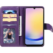 Seashell Digital Samsung Galaxy A25 5g (Global) (161.0 x 76.5 x 8.3mm) Deri Kılıf Cüzdan Kart Yuvaları-Mor (Yurt Dışından)