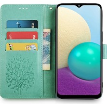 Seashell Digital Samsung Galaxy A02 Cep Telefonu Kılıfı Baskılı Geyik Ağacı Desenli Cüzdan Kılıfı-Yeşil (Yurt Dışından)