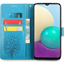 Seashell Digital Samsung Galaxy A02 Cep Telefonu Kılıfı Baskılı Geyik Ağacı Desenli Cüzdan Kapağı-Mavi (Yurt Dışından)