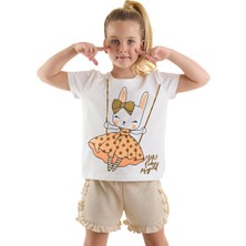 Denokids Mutlu Tavşan Kız Çocuk T-Shirt Simli Şort Takım