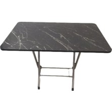 Tubix Siyah Mermer Desenli Katlanır Balkon Masası - 60X90 cm