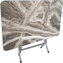 Tubix Krem Mermer Desenli Katlanır Balkon Masası - 70X109 cm