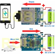 Robiz 134N3P Powerbank Devresi Lityum Pil Şarj ve Koruma Modülü 5V 1A USB Çıkış Micousb Lion 18650